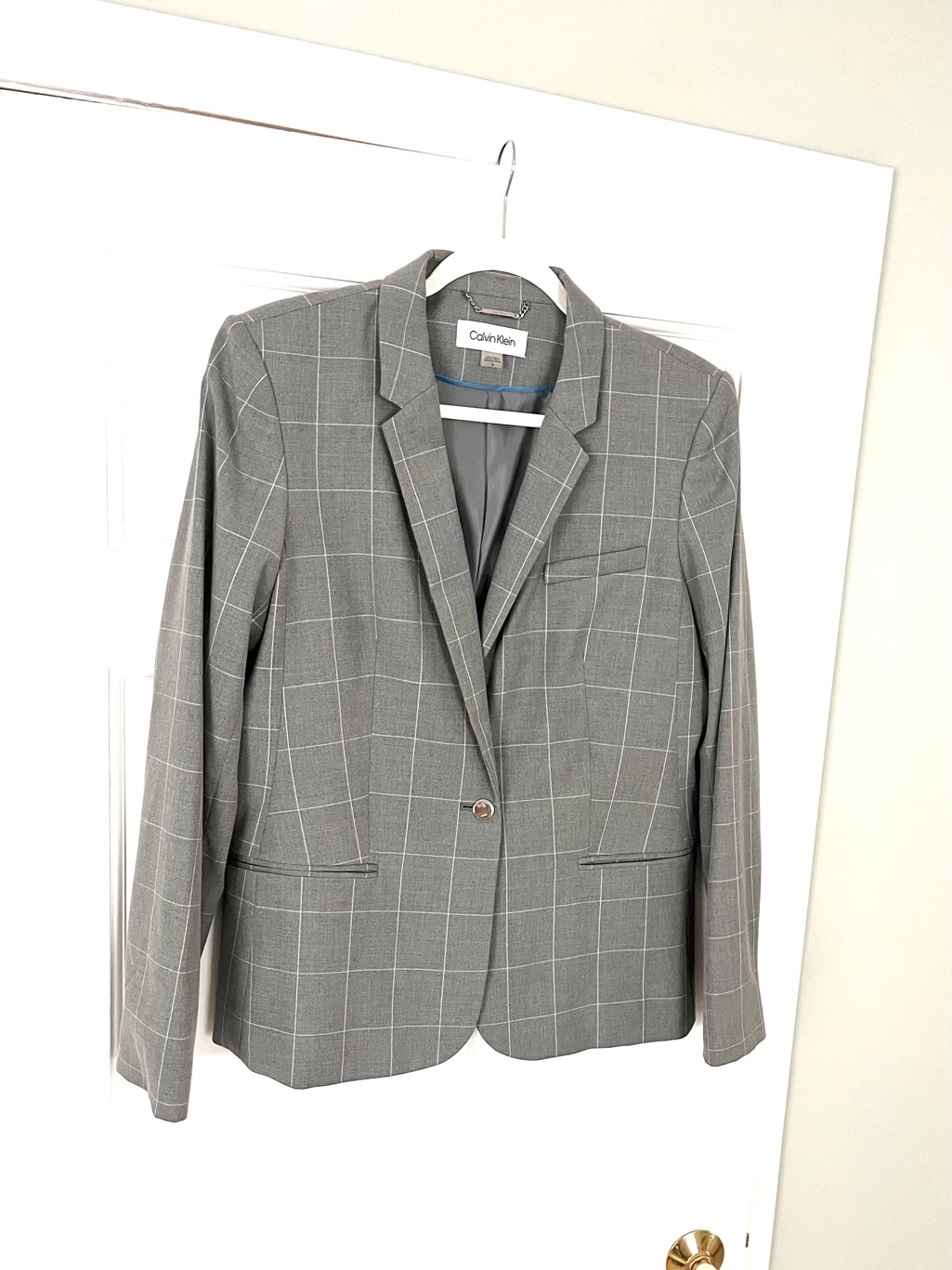 Calvin Klein Gray Windowpane Single-Button Blazer